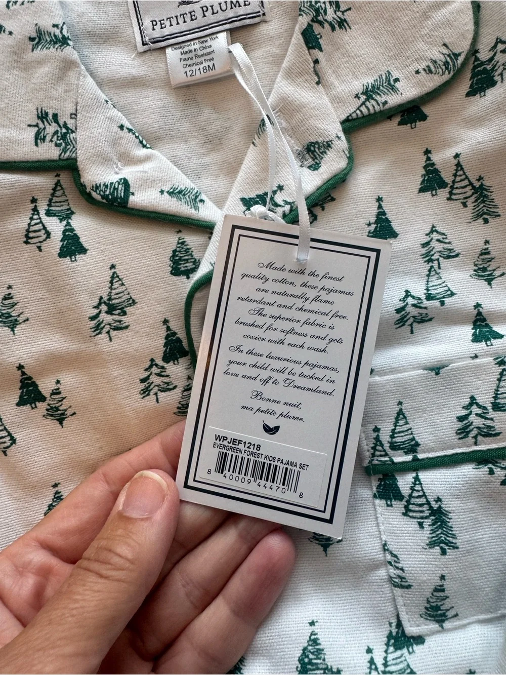 Petite Plume Christmas trees Pajama Set NWT 12-18 month